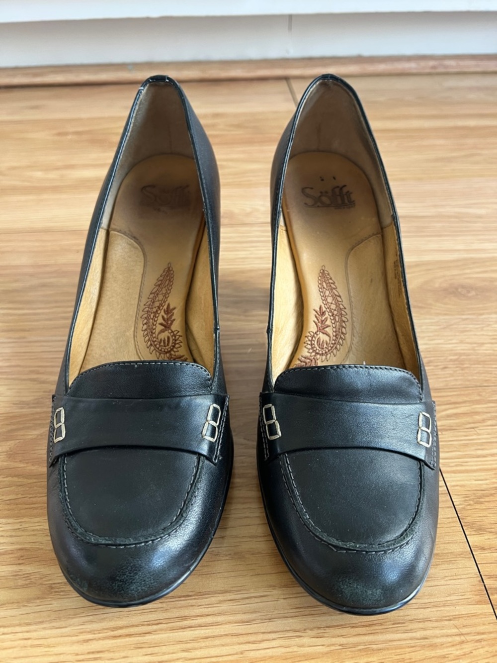 Sofft Black Leather Slip-On Loafers for Women
